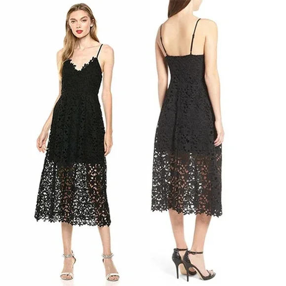 ASTR The Label Lace A Line Women's Sleeveless Midi Dress Black Size: Small NWT - Picture 9 of 9